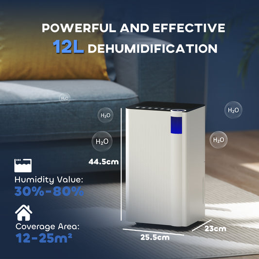 HOMCOM 12L/Day Dehumidifier, with Filter - White