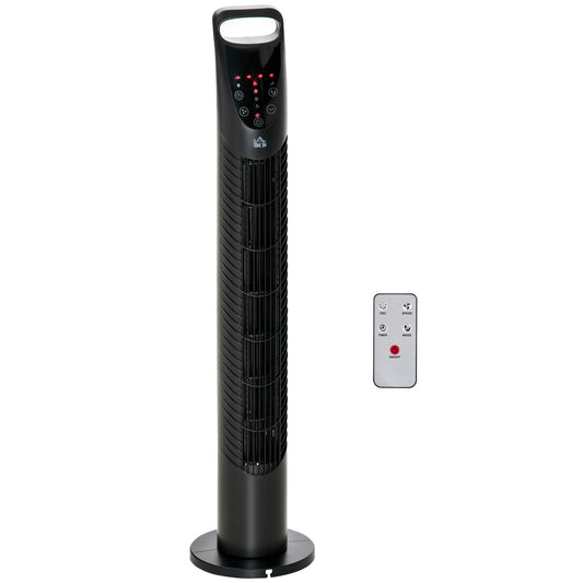 HOMCOM 31 Inch Bladeless Oscillating Tower Fan with 70° Oscillation, Remote Control, 7.5H Timer, 3 Speed 3 Modes, Electric Floor Standing Cooling Fan for Home Bedroom Office, Black