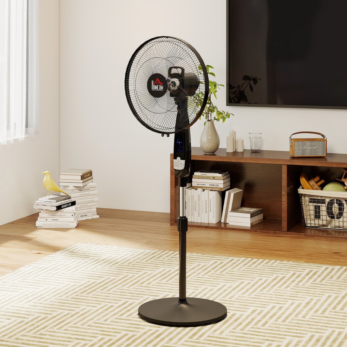 HOMCOM 40 cm Pedestal Standing Floor Fan, Oscillation Cooling Fan with Remote Control, Black