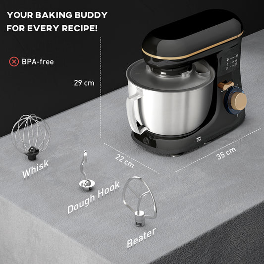 HOMCOM 1300W Kitchen Stand Mixer, with Accessories - Black