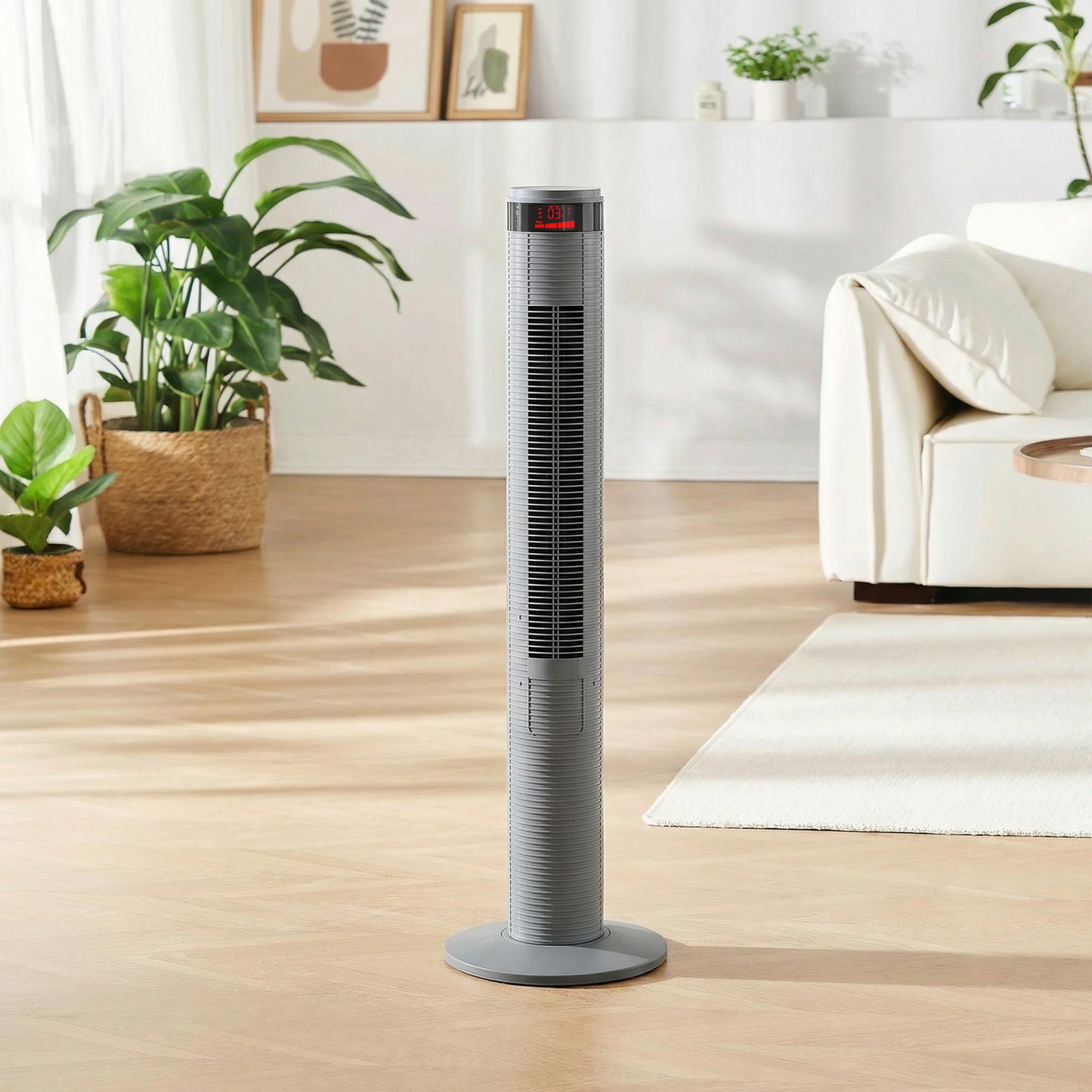 HOMCOM Oscillating Tower Fan Remote Control 3 Speed Modes Cooling Machine, Grey