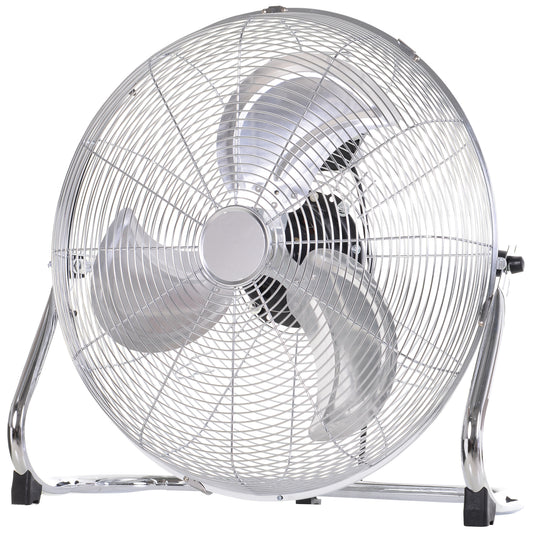 HOMCOM 18" Chrome Metal Floor Fan with Tilting, High Velocity, 3 Speed, Portable Gym Fan for Home Office, Silver