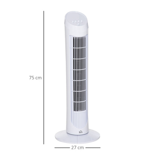 HOMCOM Tower Fan for Bedroom Cooling, 30 Inch Electric 70° Oscillating Fan with 3 Speed Settings, Standing Floor Fan for Home Office Indoor, White