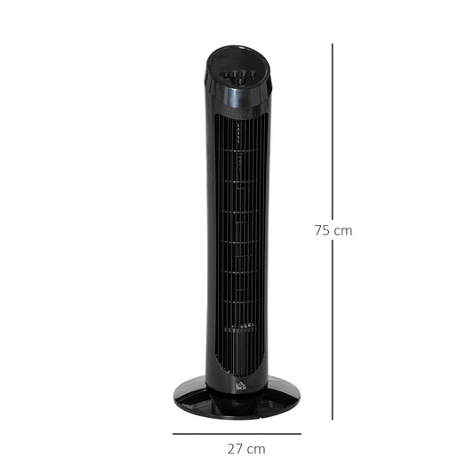HOMCOM Tower Fan for Bedroom, 30 inch, 6 m/s Powerful Velocity, Standing Floor Fan with 70° Oscillating and 3 Speeds for Home Office Indoor, Black
