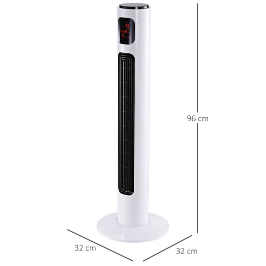 HOMCOM 38'' Freestanding Tower Fan, 3 Speed 3 Mode, 12h Timer, 70 Degree Oscillation, LED Panel, 5M Remote Controller, White
