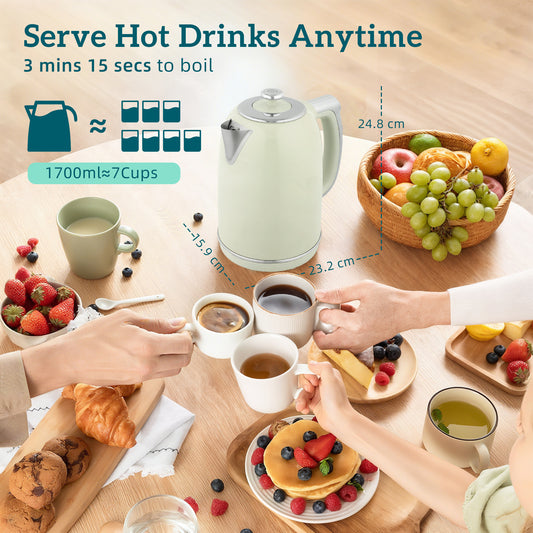 HOMCOM Polished Retro 40-100°C Kettle and Toaster Set - Grey