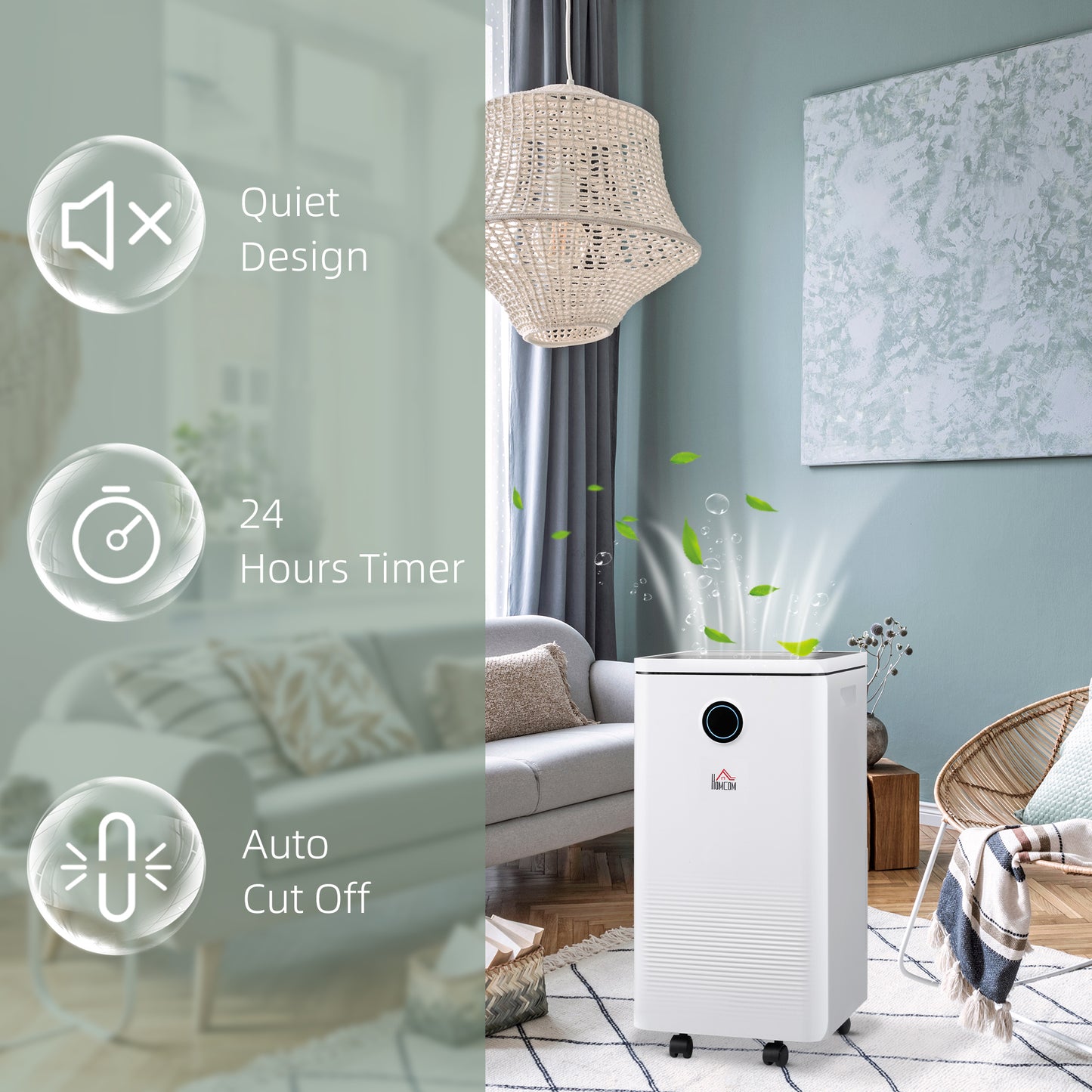 HOMCOM 10L/Day Dehumidifier with WiFi Smart App Control, 2.5L Water Tank, Digital Display, Sleep Mode, 24H Timer, Laundry Clothes Drying, for Home and Large Room Basement