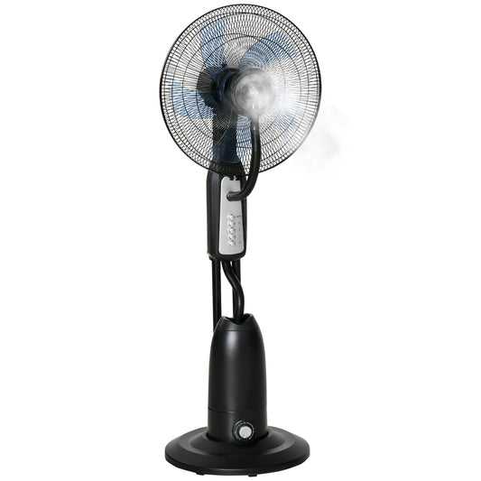 HOMCOM Spray Misting Fan, Floor Fan with Water Mist Spray, 70° Oscillation, Tilt Head, 3 Speeds, 2.8L Water Tank, Black