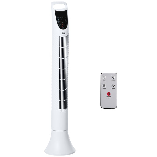 HOMCOM 36" Freestanding Tower Fan, Pedestal Fan with 3 Speed 3 Mode, 7.5h Timer, 70 Degree Oscillation, LCD Panel, 5M Remote Controller, White