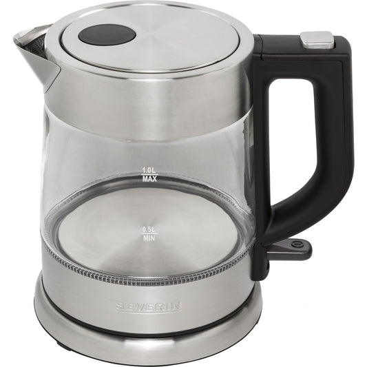 Severin WK 3468 electric kettle 1 L 2200 W Black, Stainless steel,