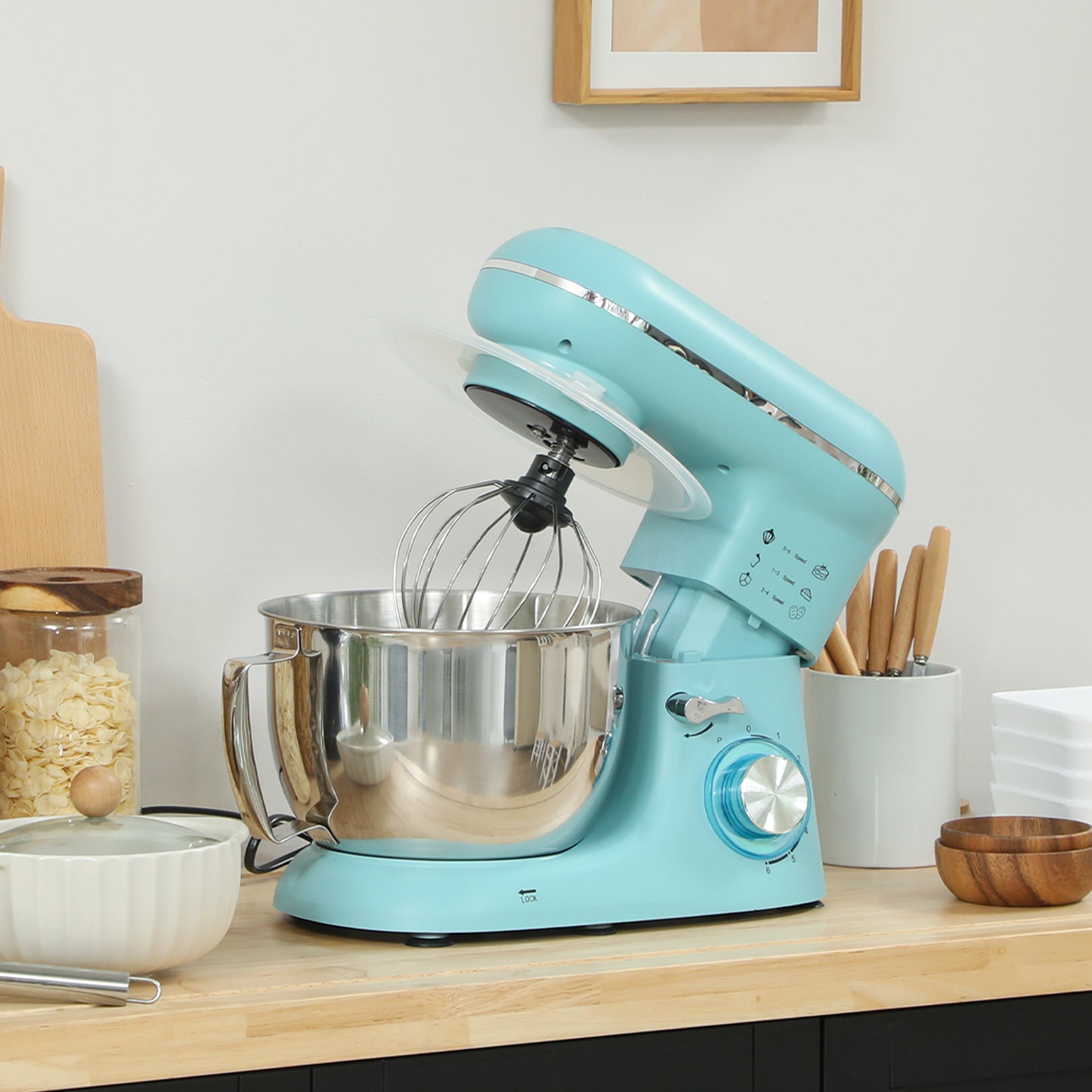 HOMCOM 1300W Kitchen Stand Mixer, with Accessories - Blue
