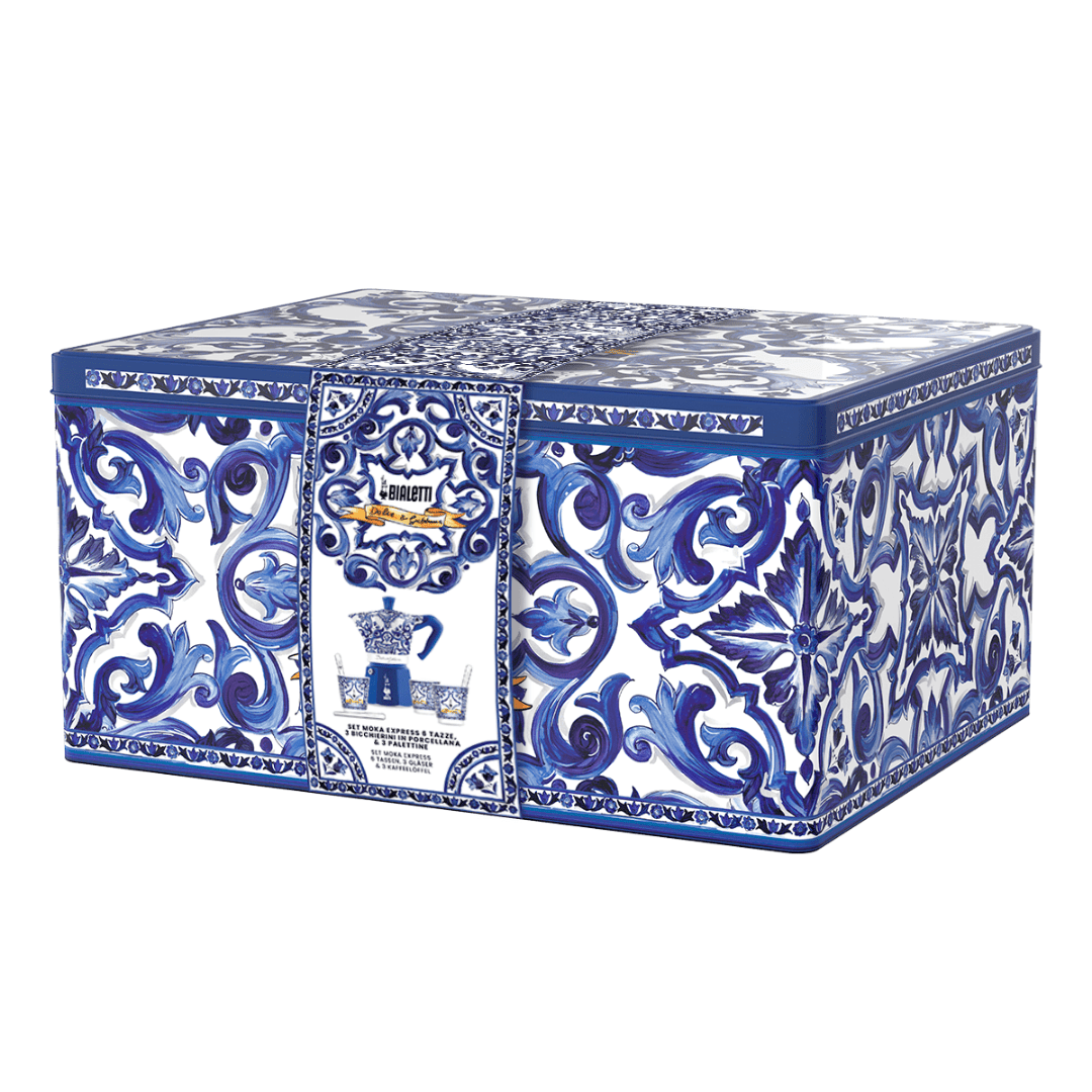 Bialetti X Dolce&Gabbana Blue Mediterranean Geschenkset (6 Tassen Moka und Rührstab-Set) - Tiny Lux