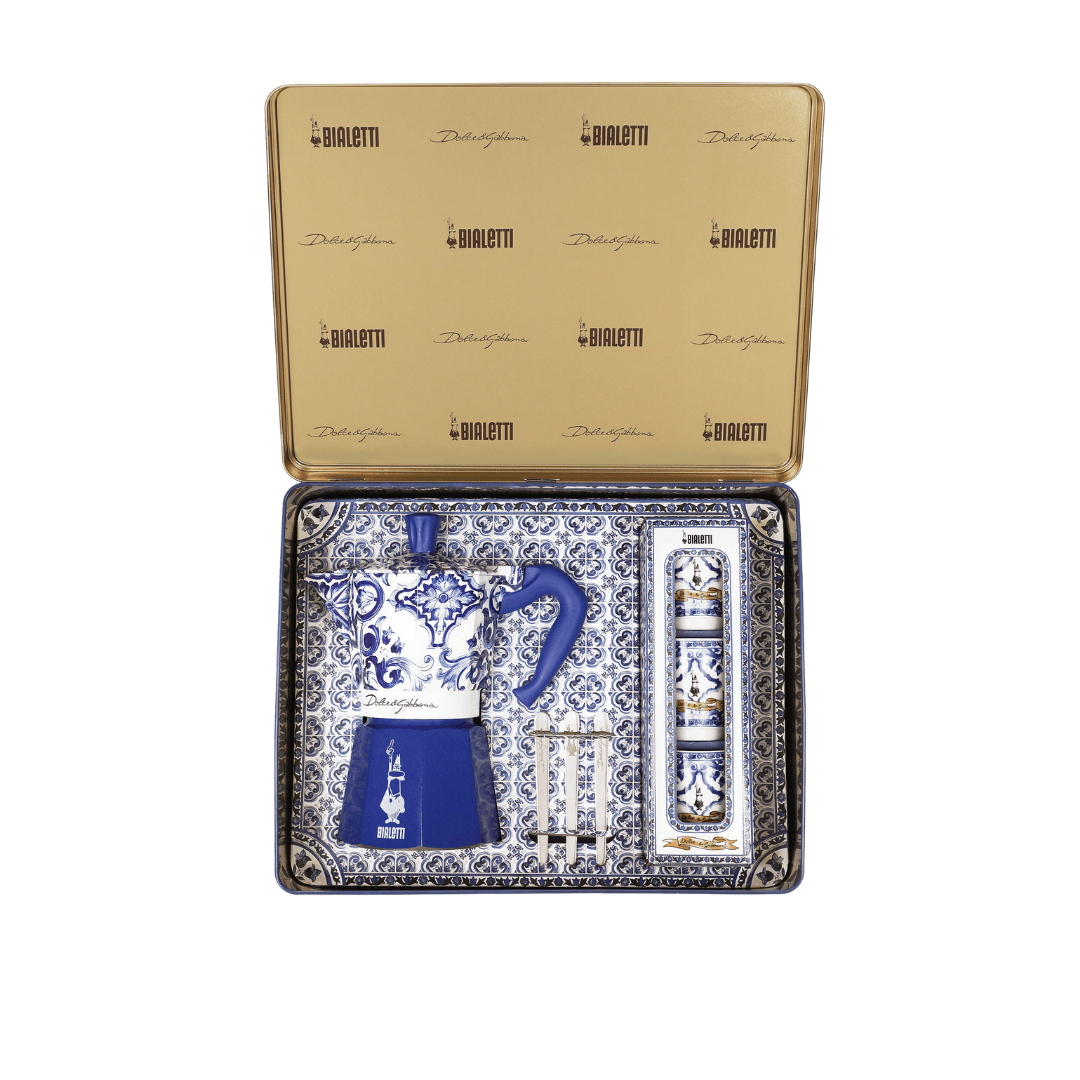 Bialetti X Dolce&Gabbana Blue Mediterranean Geschenkset (6 Tassen Moka und Rührstab-Set) - Tiny Lux