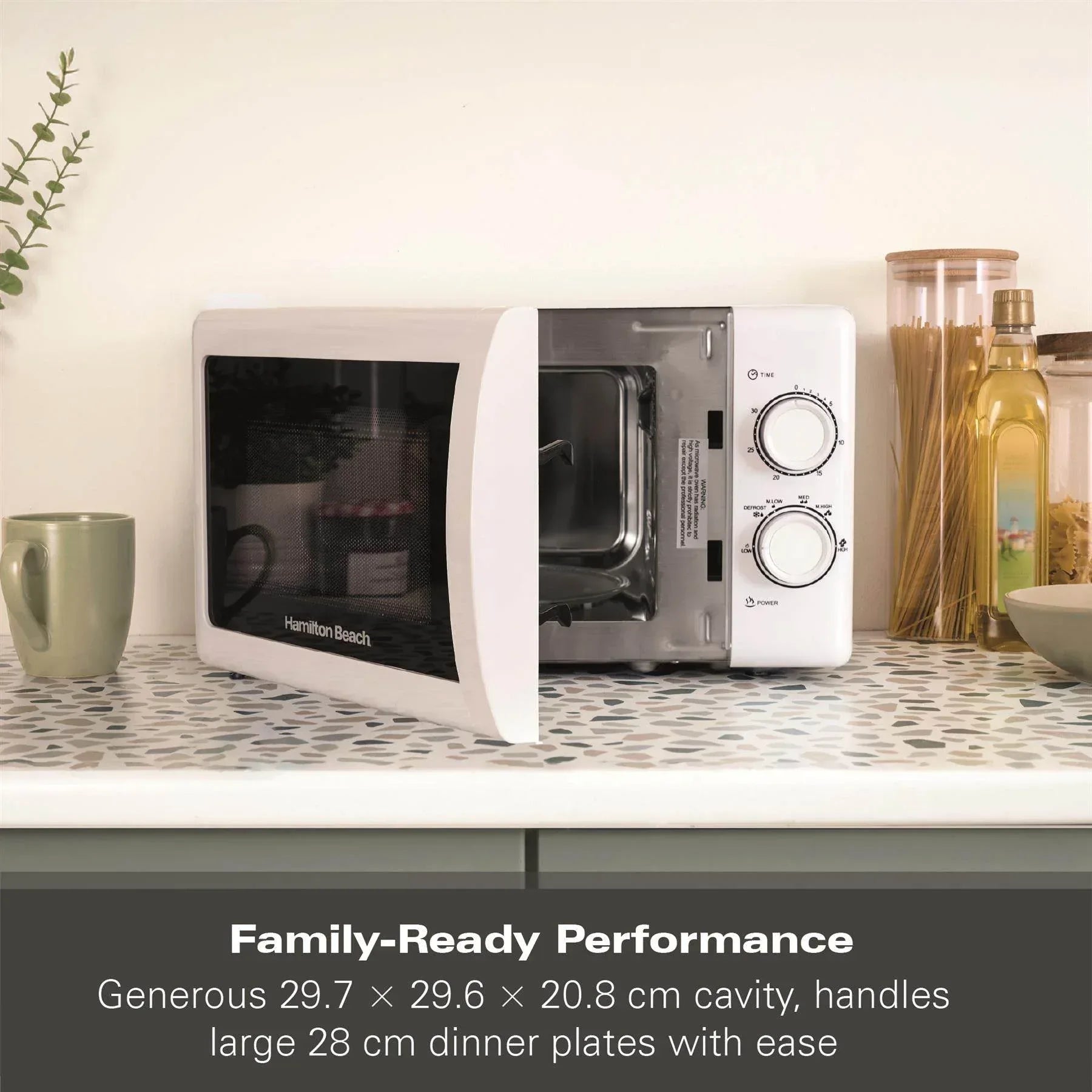 Hamilton Beach 20L Manual White Microwave with Stainless Steel Cavity