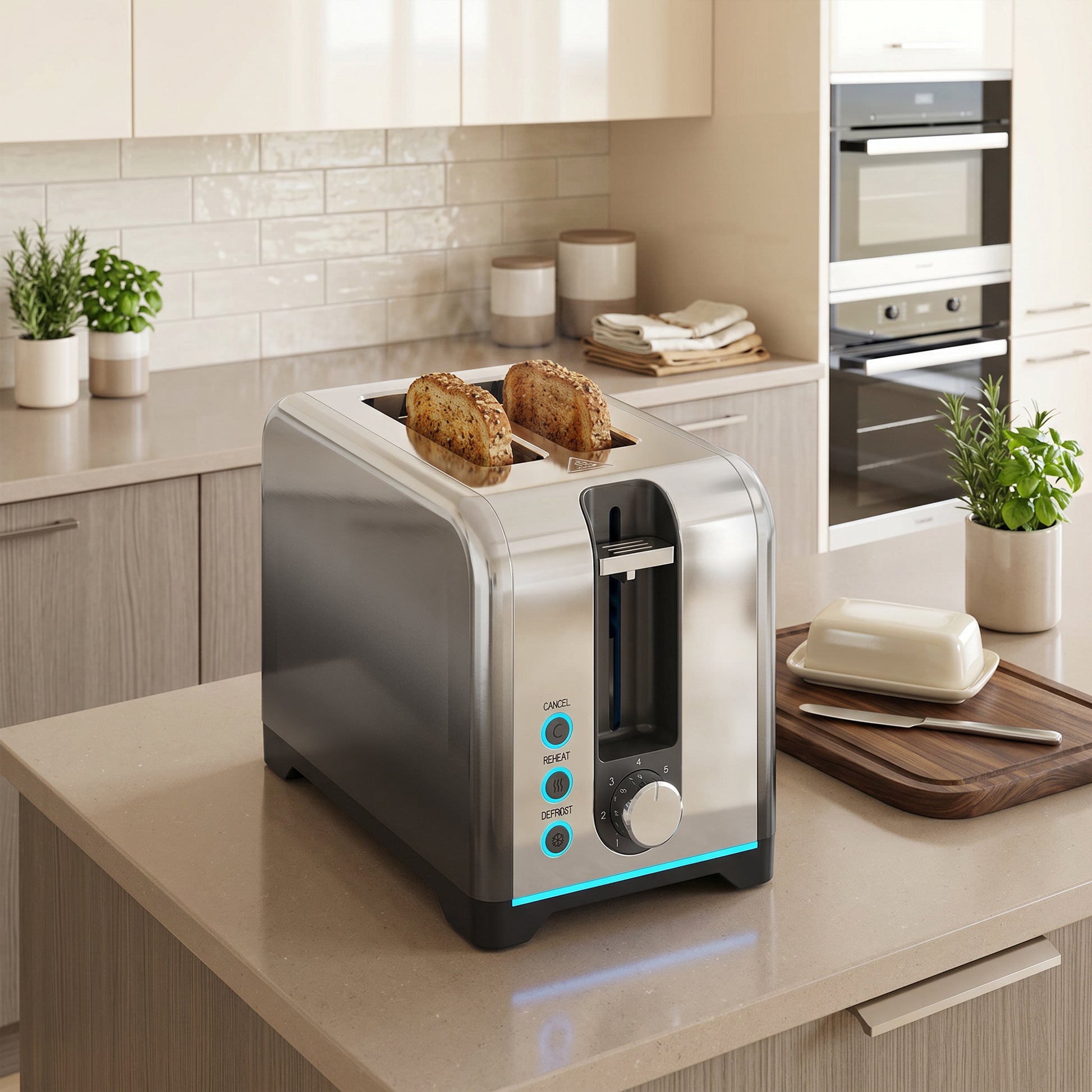 HOMCOM 2 Slice Toaster with 7 Browning Levels, Reheat, Defrost and Cancel Functions
