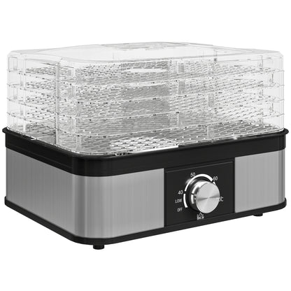 HOMCOM 5 Tier Food Dehydrator, 245W Stainless Steel Food Dryer Machine with Adjustable Temperature for Drying Fruit, Meat, Vegetable, Jerky and Pet Treat, Black