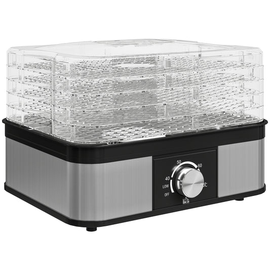 HOMCOM 5 Tier Food Dehydrator, 245W Stainless Steel Food Dryer Machine with Adjustable Temperature for Drying Fruit, Meat, Vegetable, Jerky and Pet Treat, Black