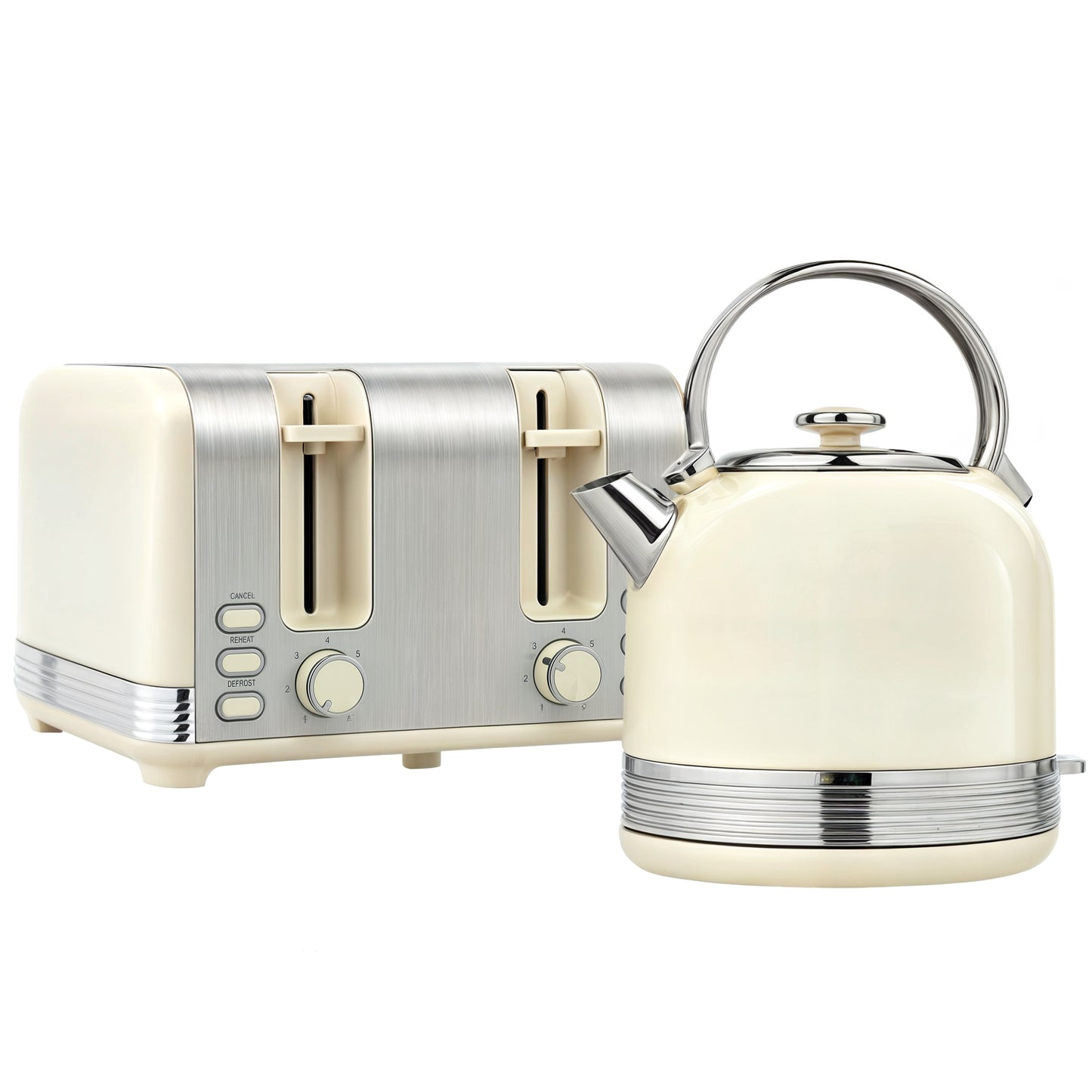 HOMCOM Kettle And Toaster Set, Polished Metal Kitchen Appliance Set for Breakfast Stations & Countertop, Cream