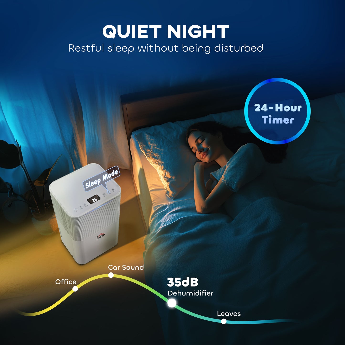 HOMCOM 10L/Day Dehumidifier with 2L Water Tank, Laundry Drying, Automatic Humidity Sensor, Electric Portable Dehumidifier with 24H Timer, 3 Modes for Home Damp, Mould and Condensation