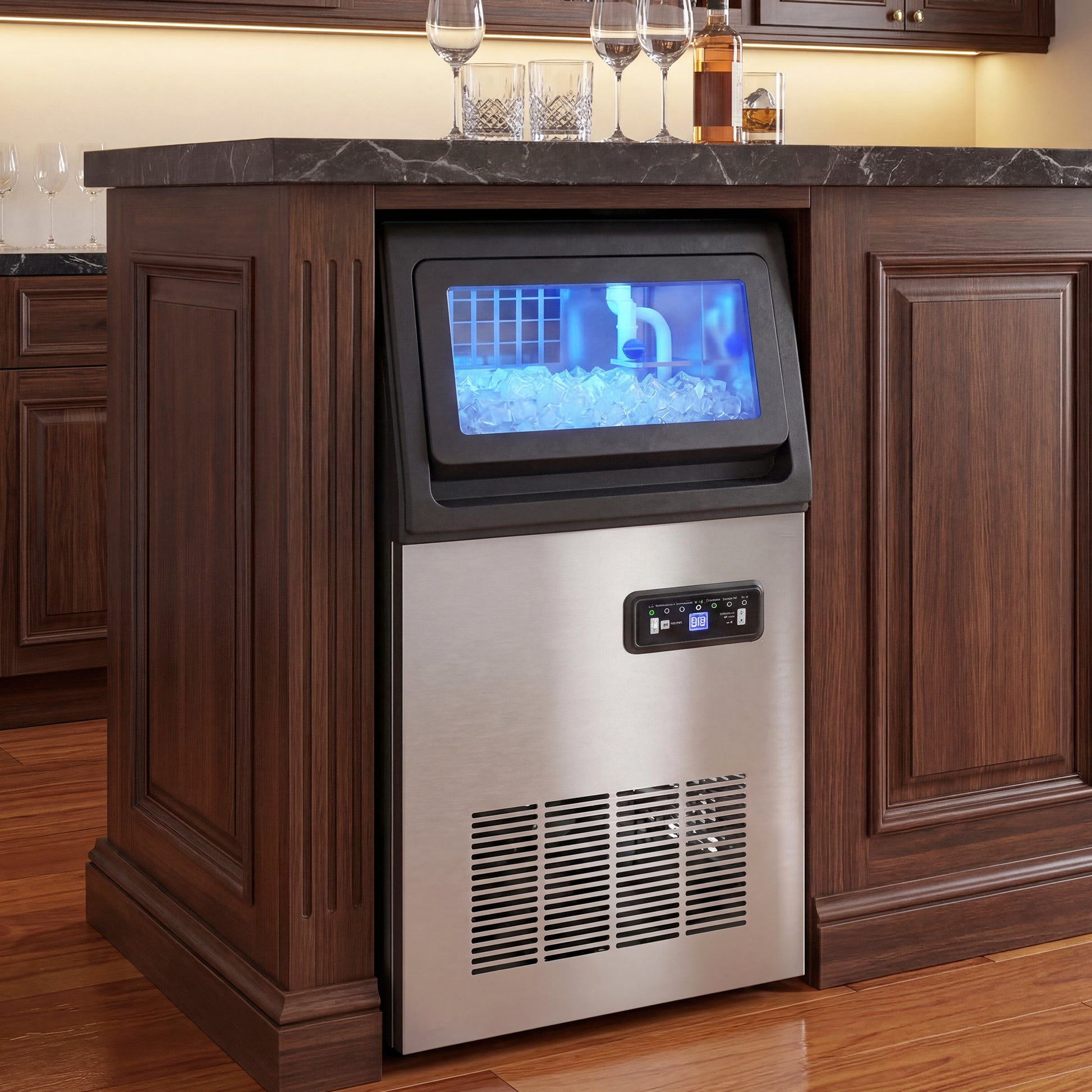HOMCOM Commercial Ice Maker Machine, 36kg/24H Stainless Steel Under Counter or Freestanding Ice Machine, Silver
