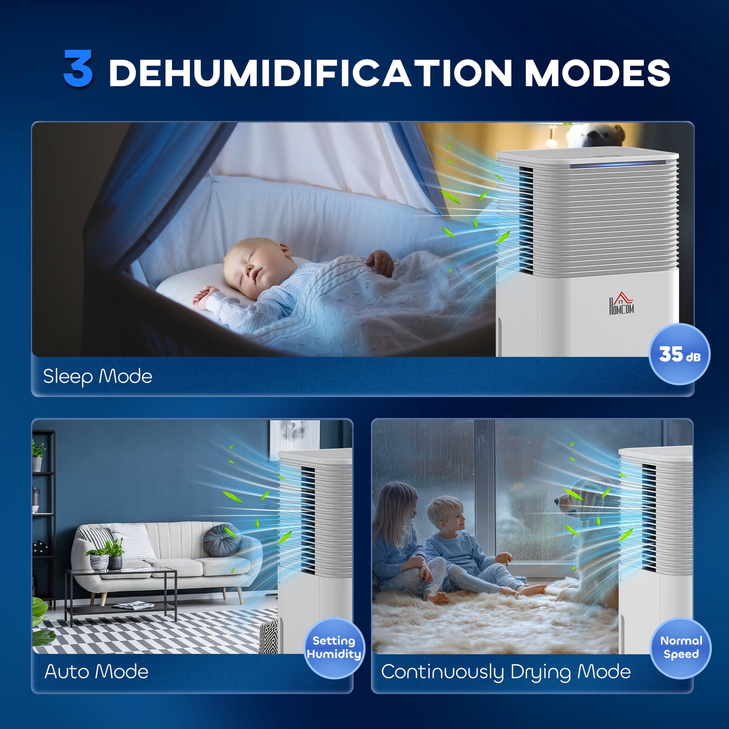 HOMCOM 12L/Day Dehumidifier with 2L Water Tank, Laundry Drying, Automatic Humidity Sensor, Electric Portable Dehumidifier with 24H Timer, 3 Modes for Home Damp, Mould and Condensation