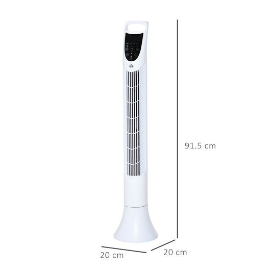 HOMCOM 36" Freestanding Tower Fan, Pedestal Fan with 3 Speed 3 Mode, 7.5h Timer, 70 Degree Oscillation, LCD Panel, 5M Remote Controller, White