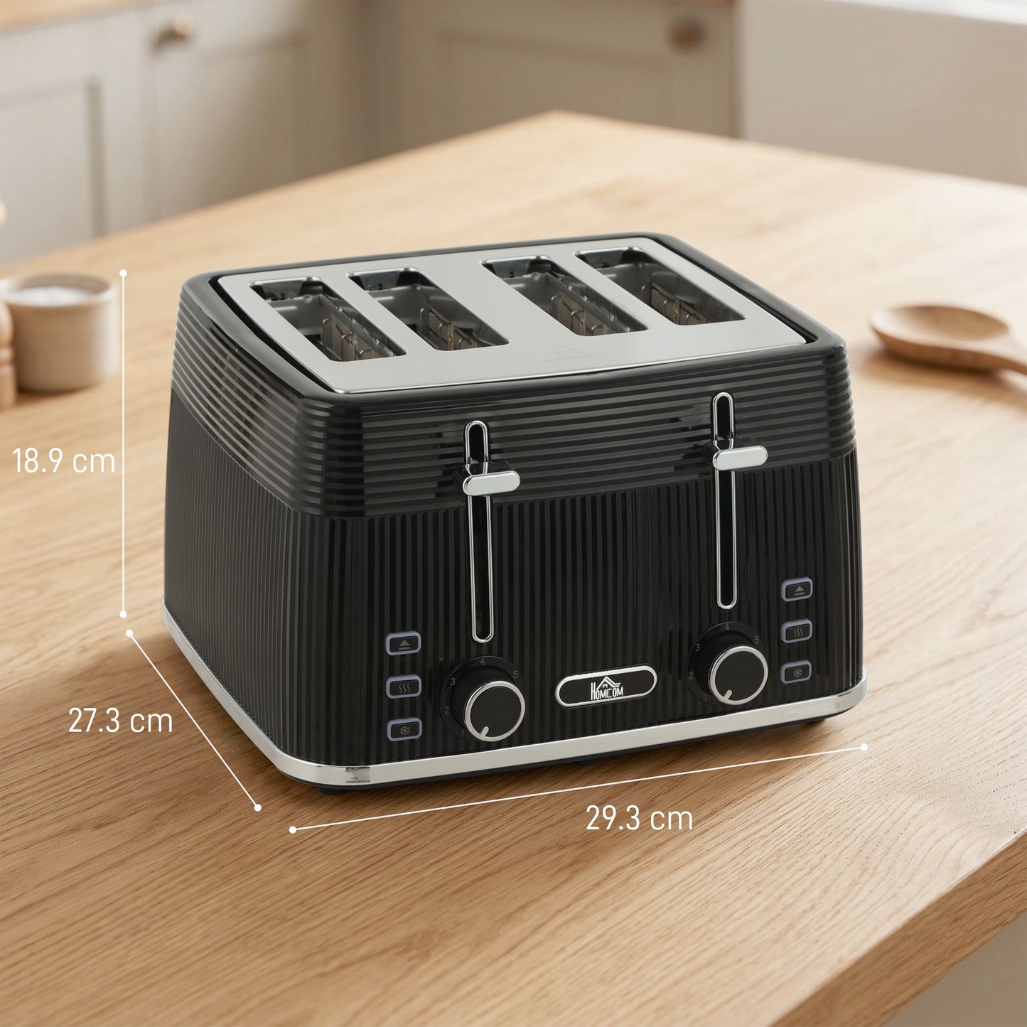 HOMCOM 4 Slice Toaster with 7 Browning Levels, Bread Toaster with Removable Crumb Tray, Black