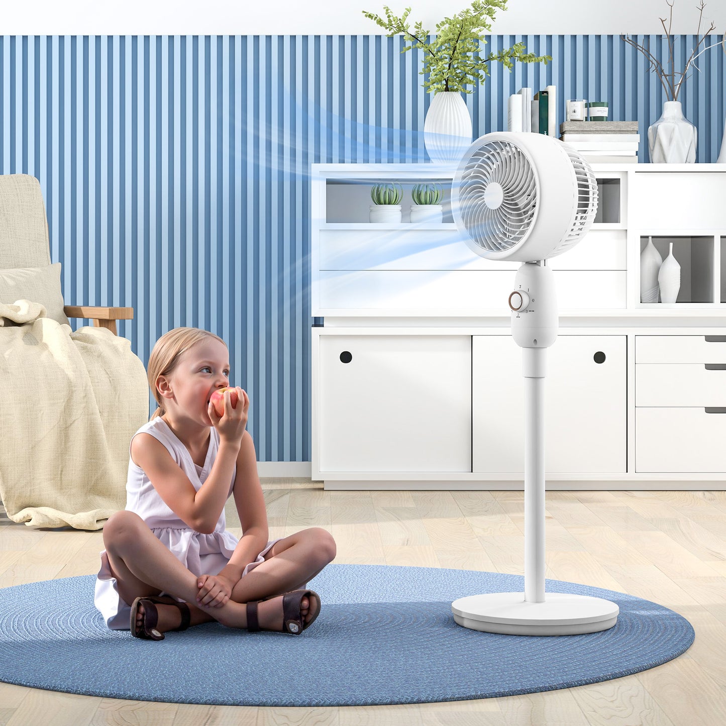 HOMCOM Pedestal Fan, Powerful Air Circulator, 36 Inch Floor Standing Fan with 3 Speed Settings, 70° Oscillating for Bedroom, Home and Office, White