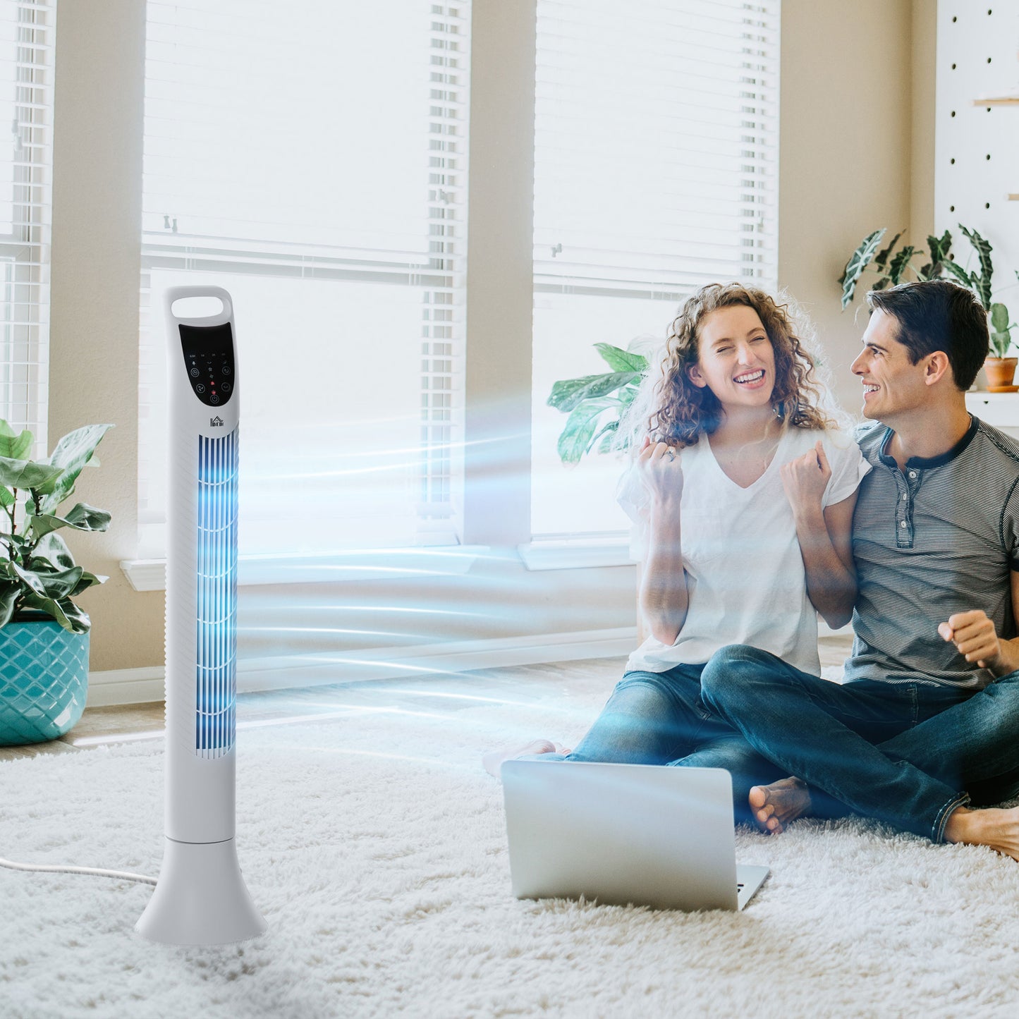 HOMCOM 36" Freestanding Tower Fan, Pedestal Fan with 3 Speed 3 Mode, 7.5h Timer, 70 Degree Oscillation, LCD Panel, 5M Remote Controller, White