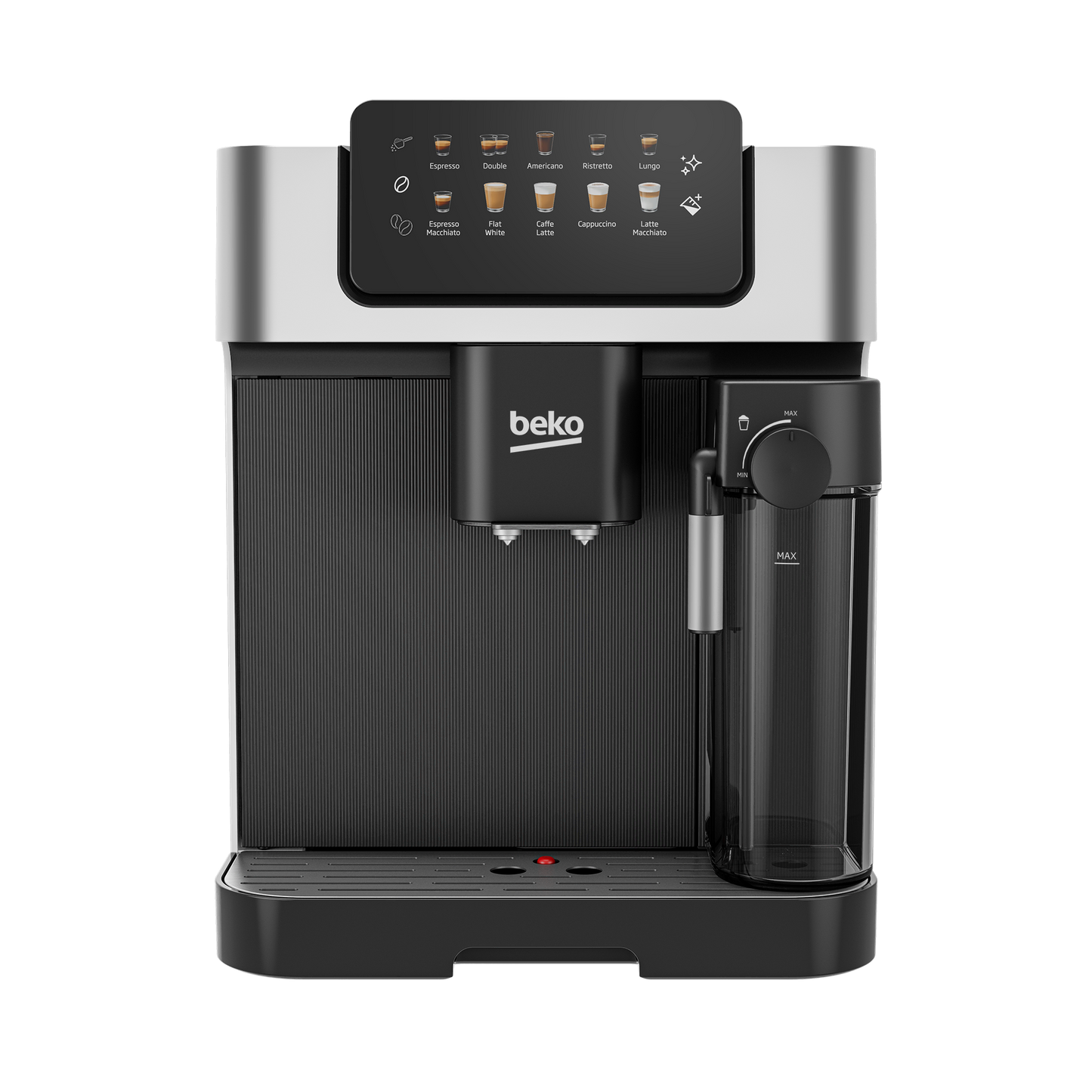 Beko CEG7304X CaffeExperto bean to cup coffee machine - stainless steel, front view