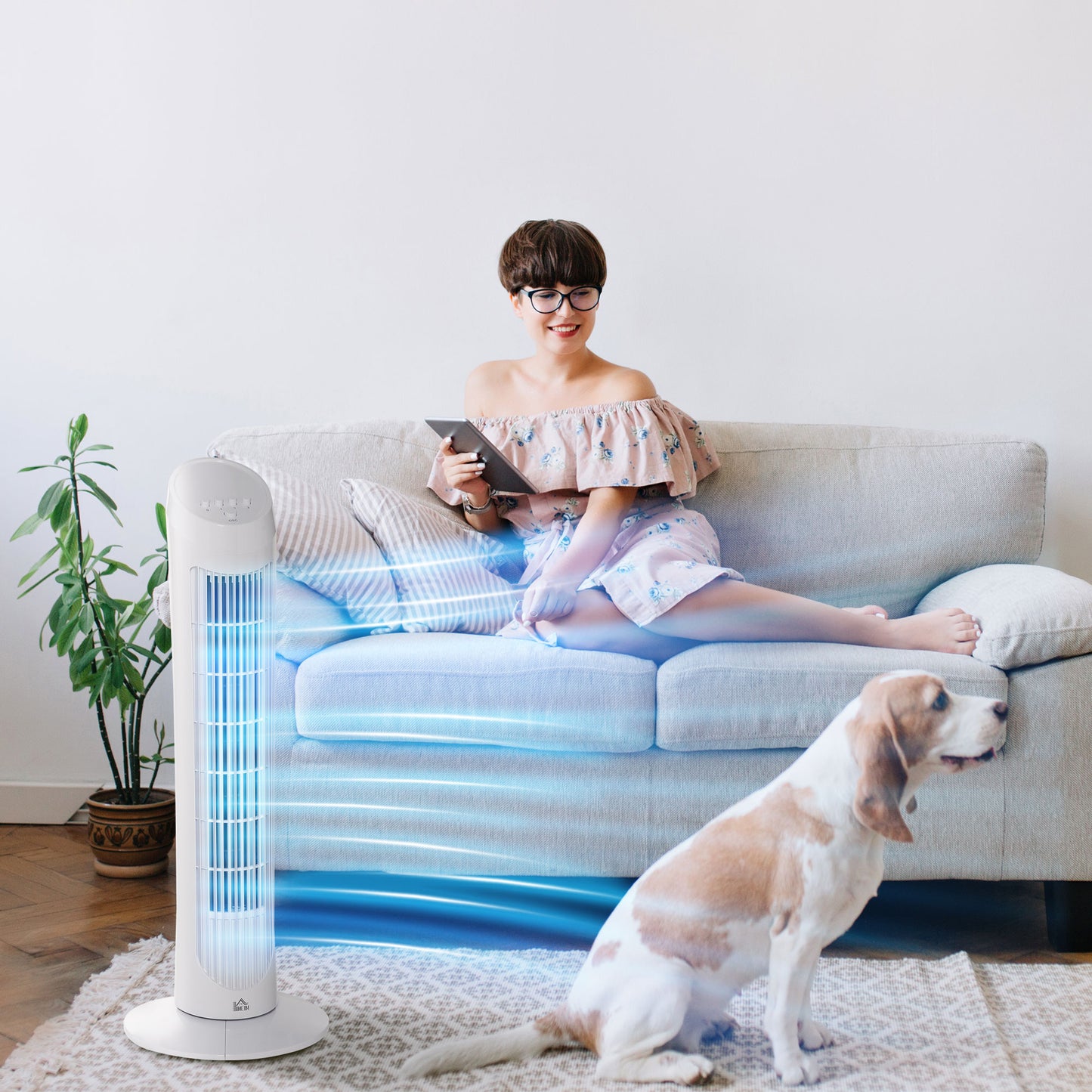 HOMCOM Tower Fan for Bedroom Cooling, 30 Inch Electric 70° Oscillating Fan with 3 Speed Settings, Standing Floor Fan for Home Office Indoor, White