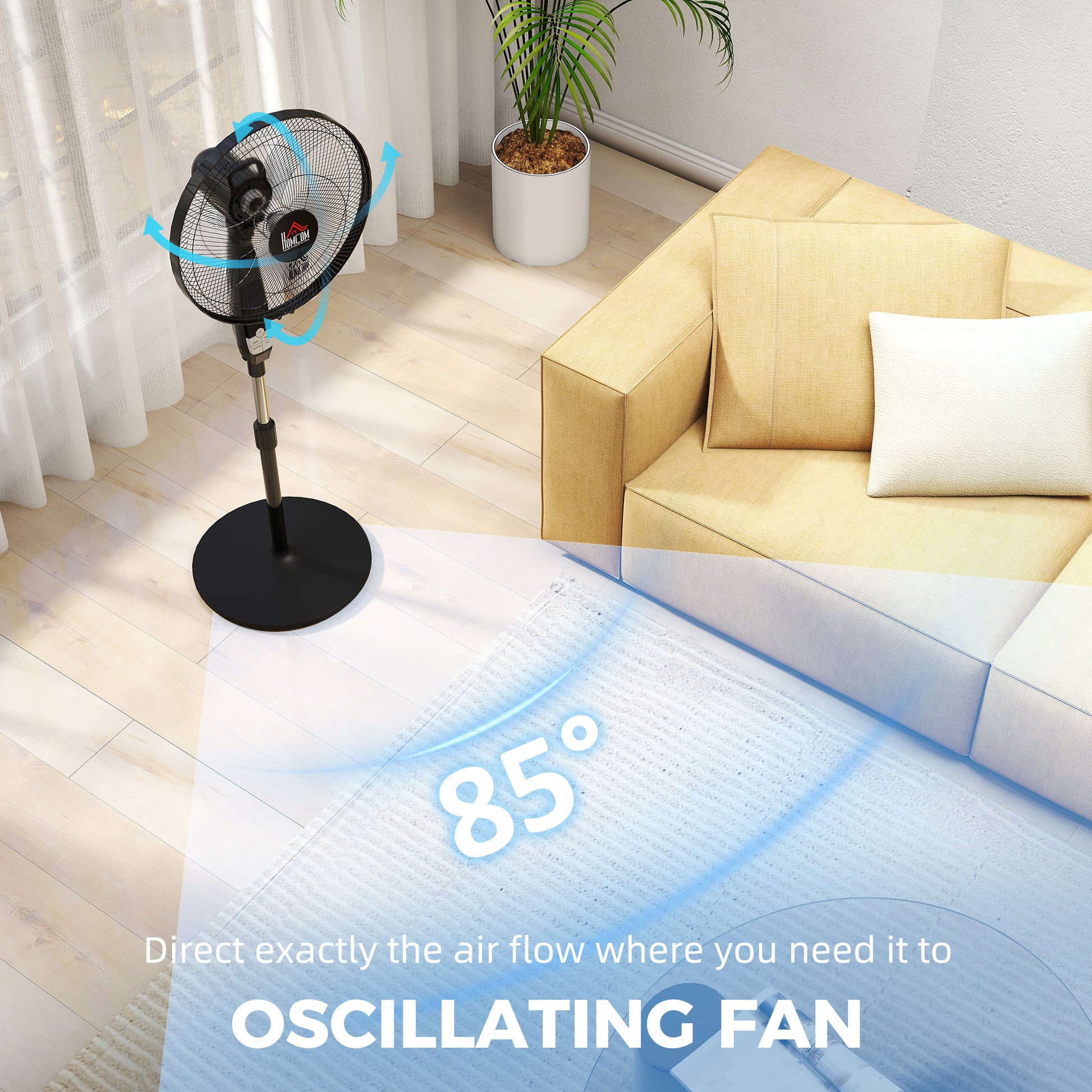 HOMCOM 40 cm Pedestal Standing Floor Fan, Oscillation Cooling Fan with Remote Control, Black