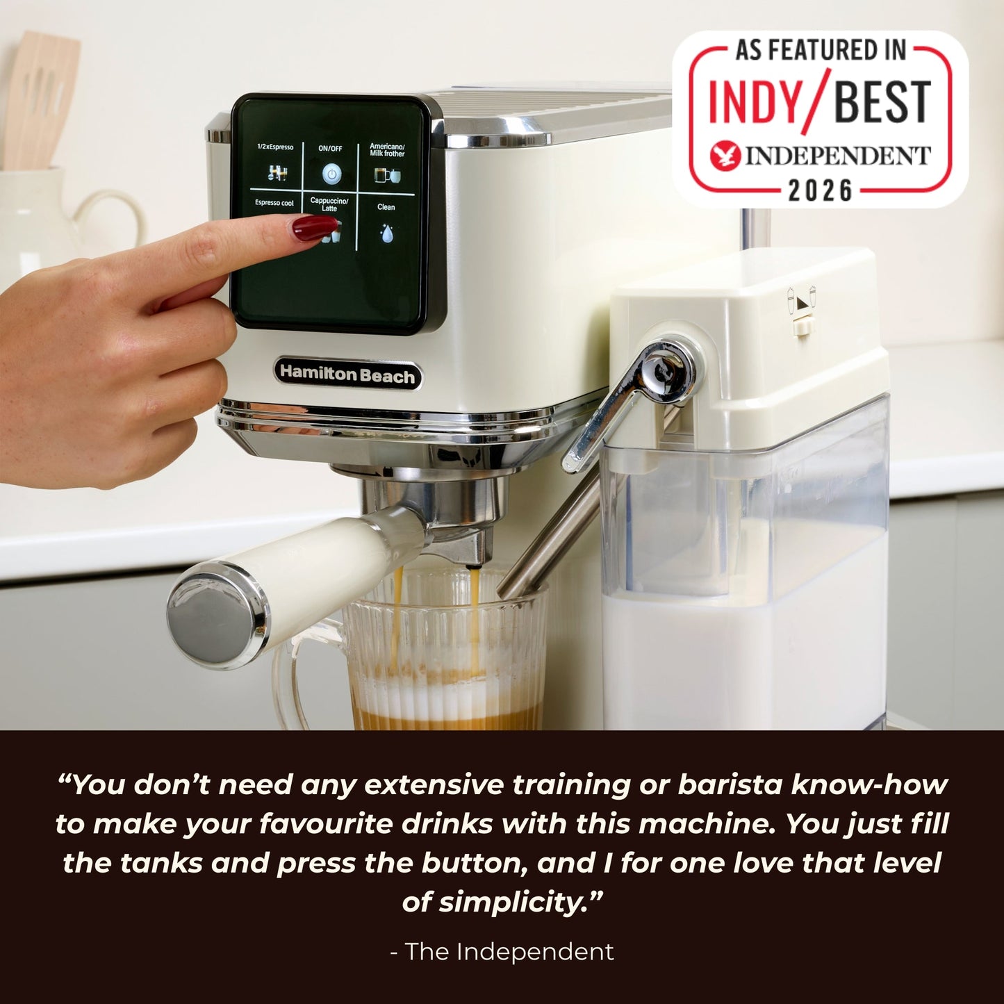 Hamilton Beach BaristaPro+ Touch 8-in-1 Espresso Machine Cream
