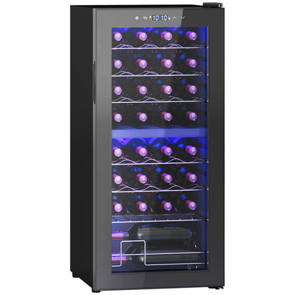 HOMCOM 32-Bottle Narrow Wine Fridge, with Lights - Black