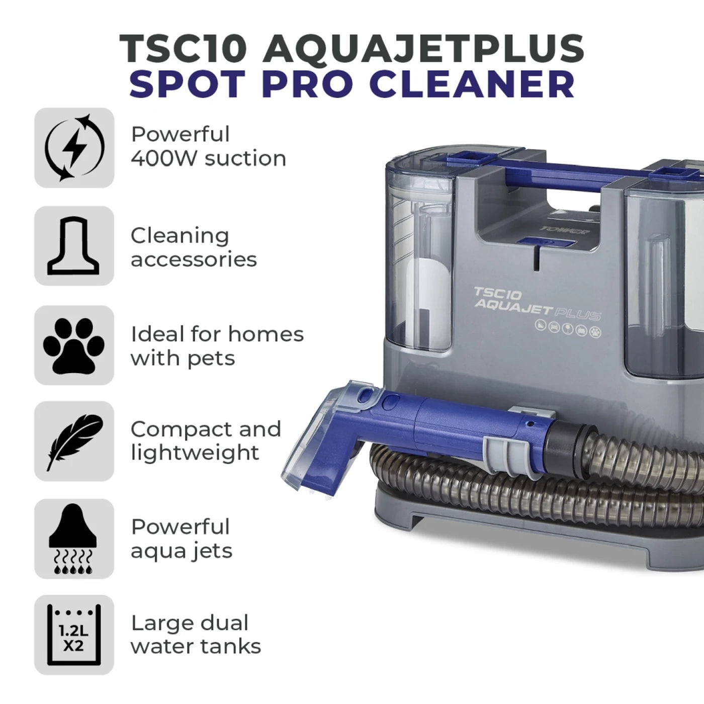Tower TSC10 AquaJetPlus Bärbar Fläckrensare T548005