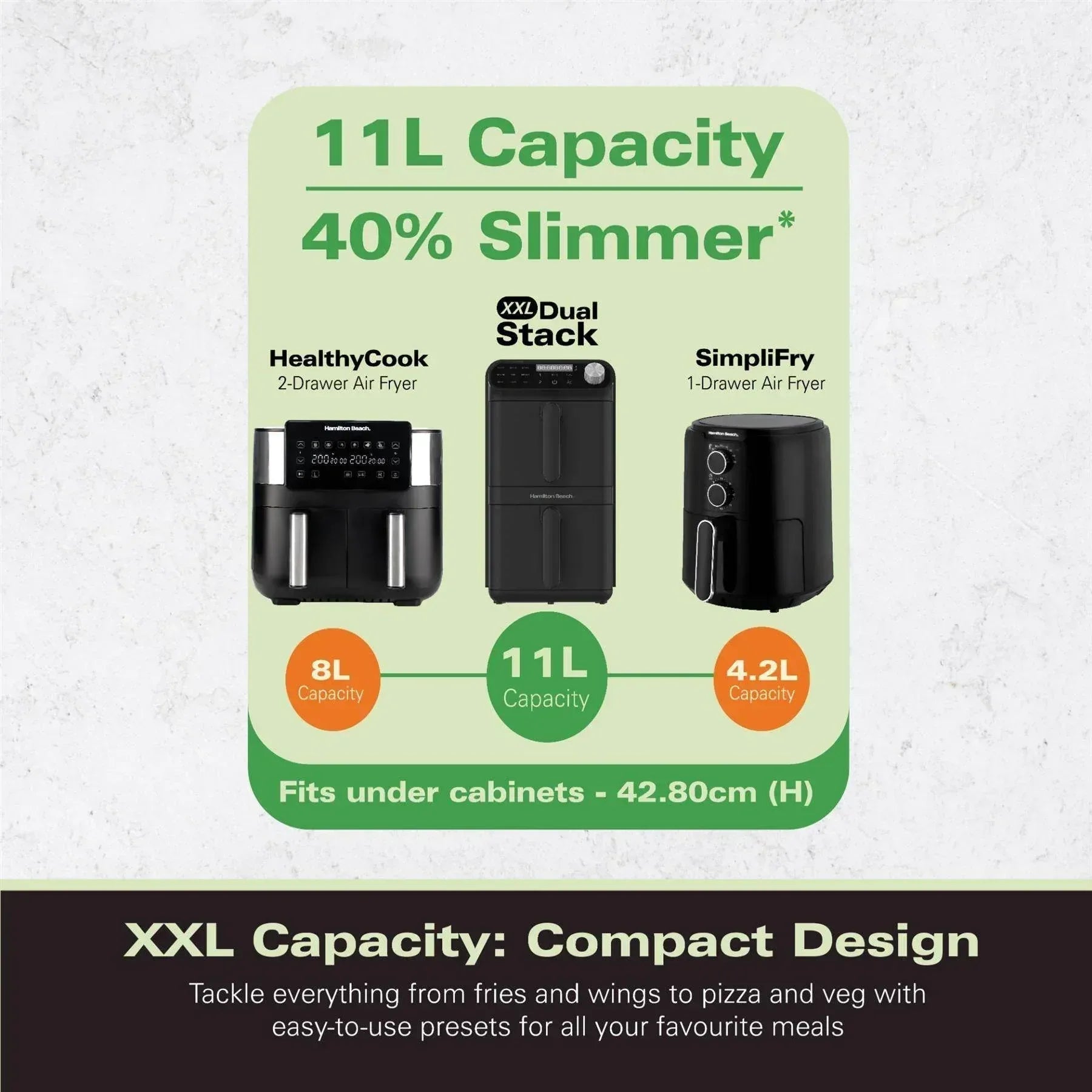 Hamilton Beach XXL Dual Stack 11L Air Fryer - Space Saving Design