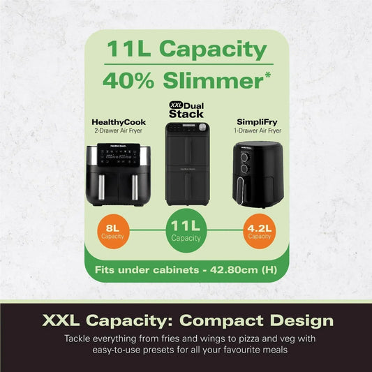 Hamilton Beach XXL Dual Stack 11L Air Fryer - Space Saving Design