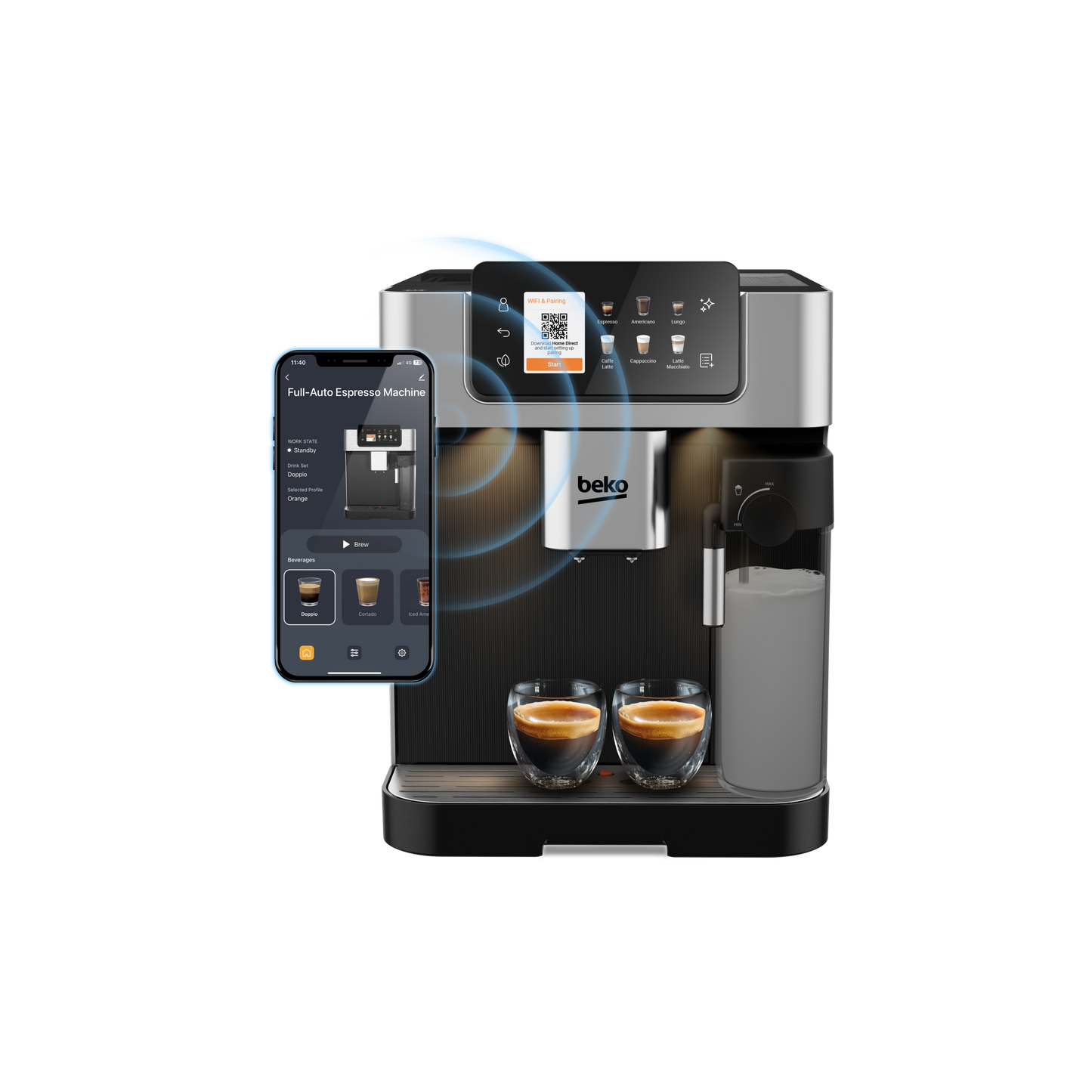 Beko CEG7348X - BrewConnect Wi-Fi app control on smartphone