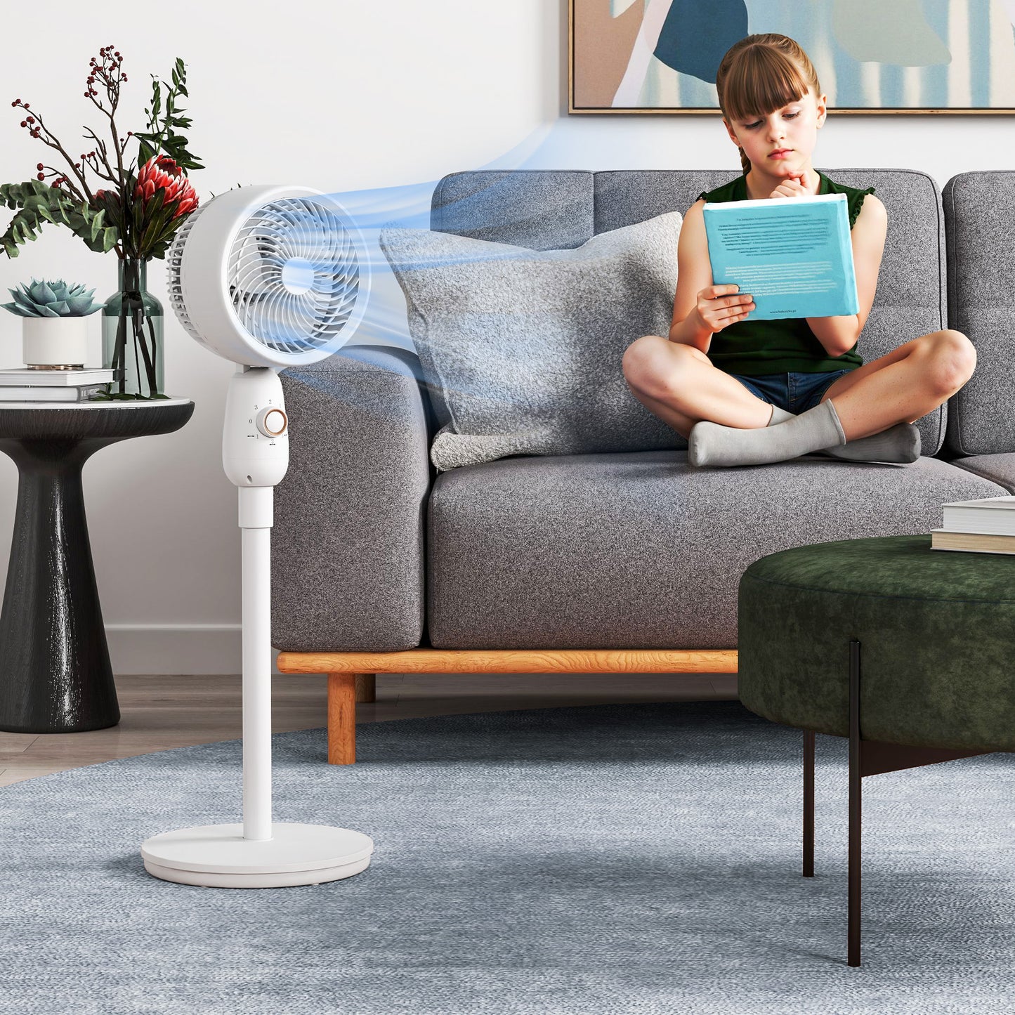 HOMCOM Pedestal Fan, Powerful Air Circulator, 36 Inch Floor Standing Fan with 3 Speed Settings, 70° Oscillating for Bedroom, Home and Office, White