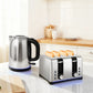 HOMCOM Kettle and Toaster Set, 1.7L 3000W Rapid Boil Jug Kettle with Otter Thermostat, Limescale Filter, 4 Slice Toaster with 7 Browning Controls, Crumb Tray, LED Strip, Silver Tone