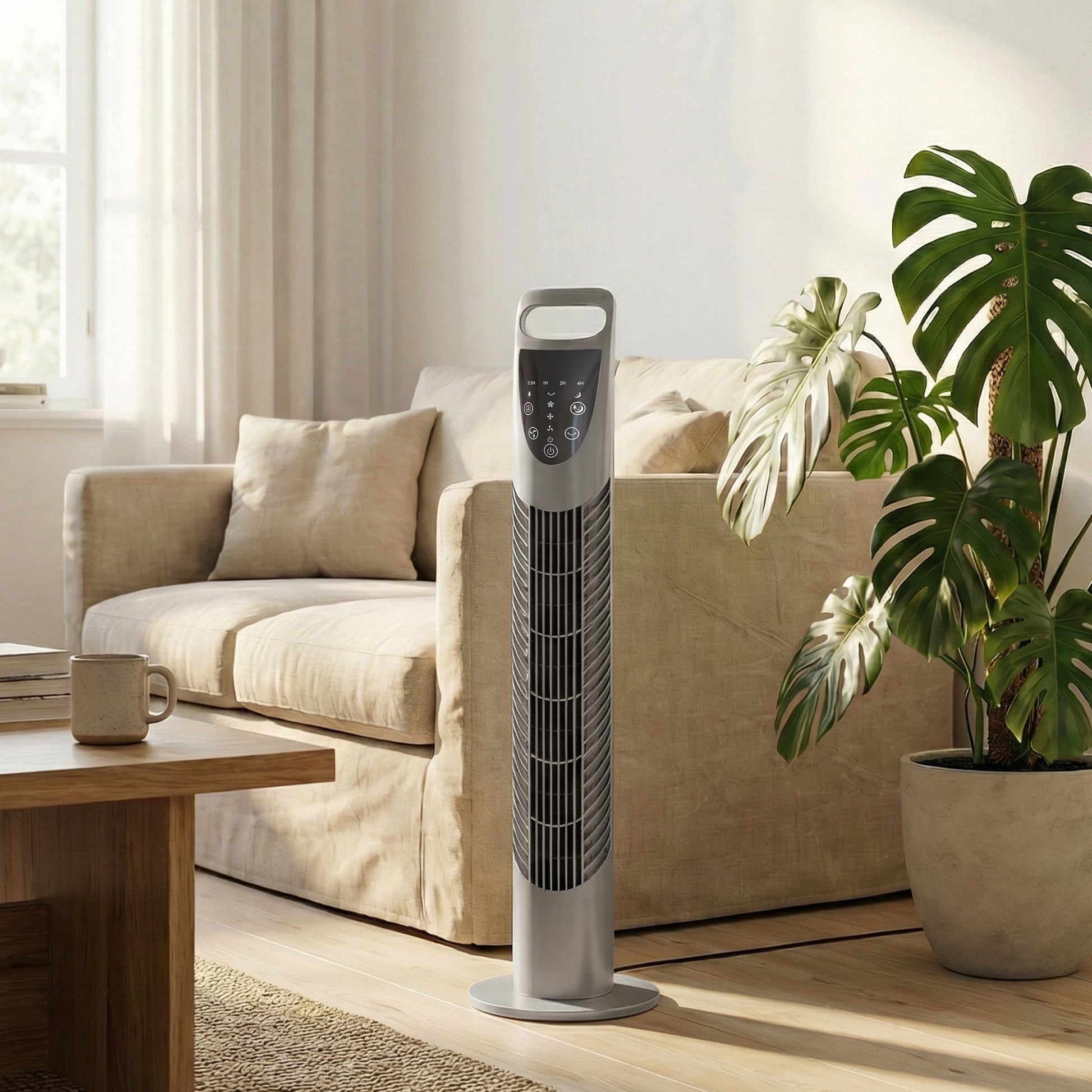 HOMCOM Tower Fan Oscillating 3 Speeds 3 Winds 40W w/ RC Timer Quiet - Grey