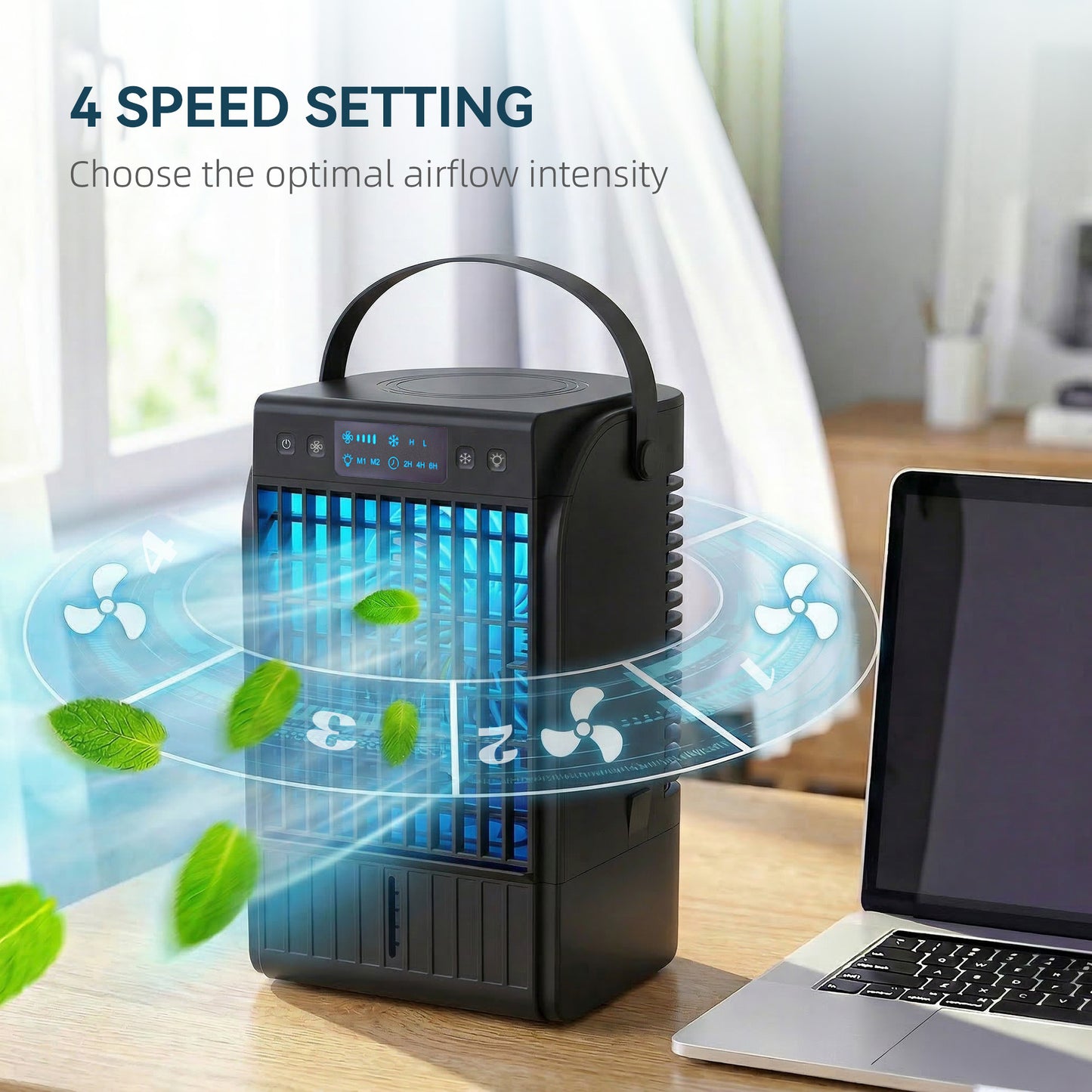 HOMCOM Portable Air Conditioner, 4-in-1 Mini Air Cooler with 4 Wind Speed, 2 Cool Mist, RGB 7 LED Light, Black