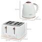 HOMCOM 1.7L 3000W Fast Boil Kettle & 4 Slice Toaster Set, Kettle and Toaster Set with 7 Browning Controls, Crumb Tray, White
