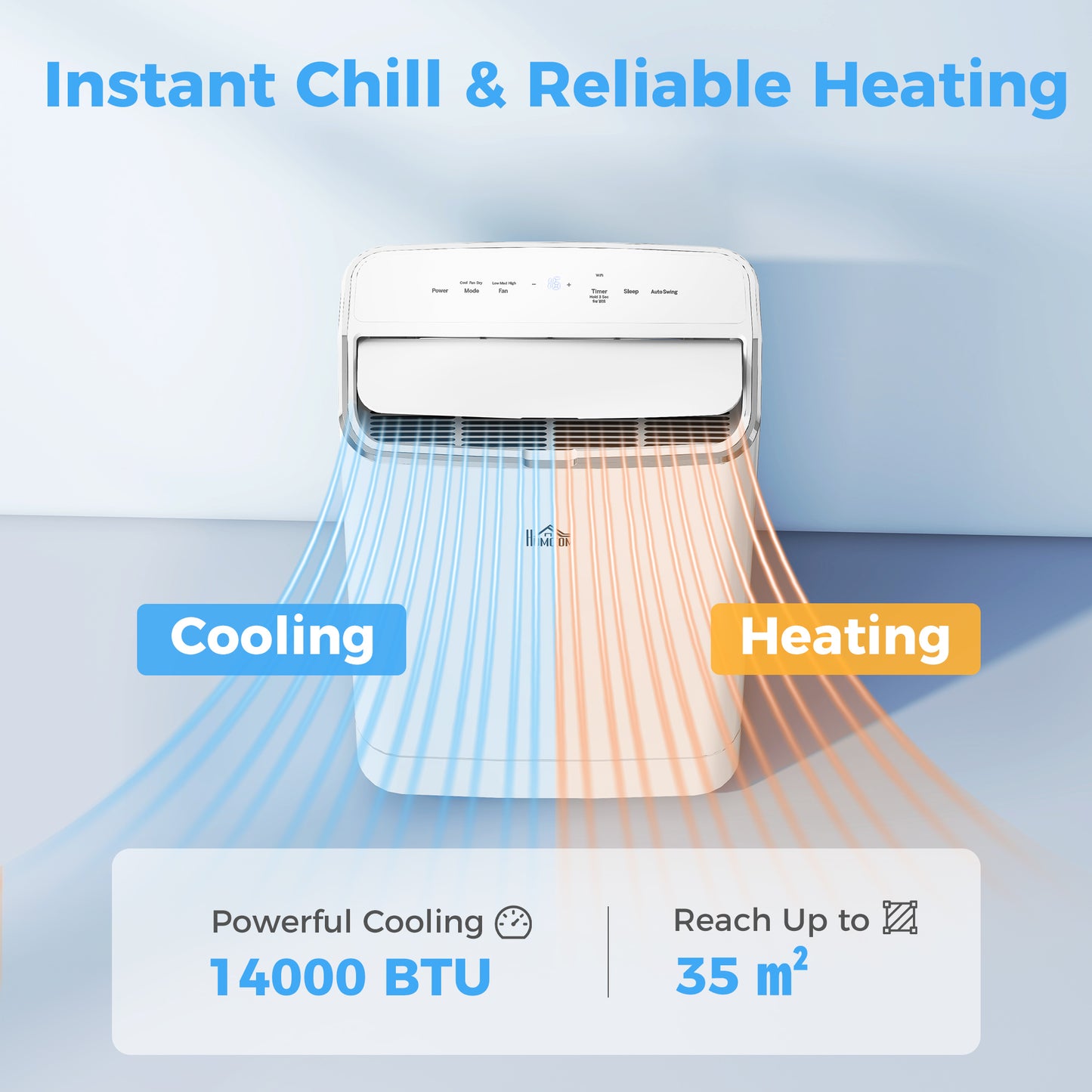 HOMCOM 14000 BTU Mobile Air Conditioner, Smart Home WiFi Compatible, with Heater, Cooler, Dehumidifier, Fan, 24H Timer