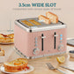 HOMCOM Electric Stainless Steel Kettle and Toaster Set, 3000W 1.7L UK Strix Thermostat Fast Boil Kettle Pink