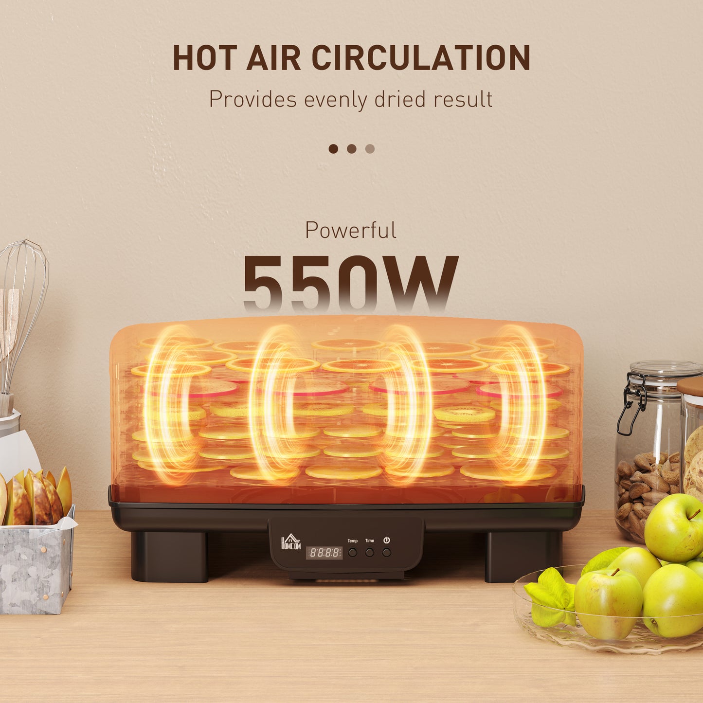 HOMCOM 40-70℃ Six-Tray Food Dehydrator - Black