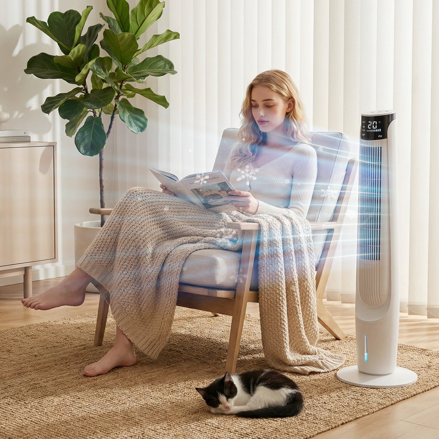 HOMCOM Air Cooler with LED Display and Remote Control, Oscillating Ice Cooling Fan with 3 Speeds, 4 Modes, 12 Hour Timer, White