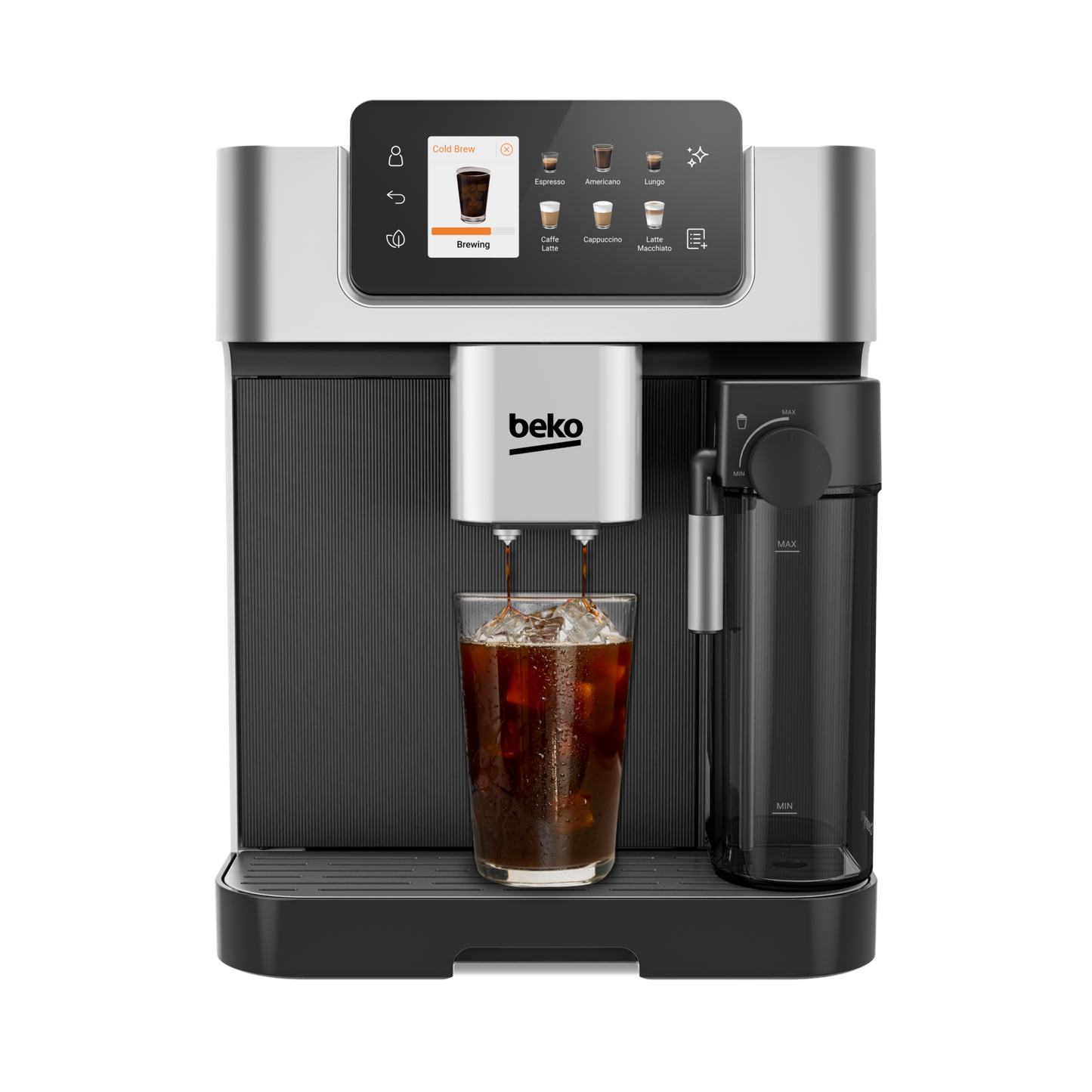 Beko CEG7348X CaffeExperto bean to cup coffee machine - silver, TFT colour touchscreen front view