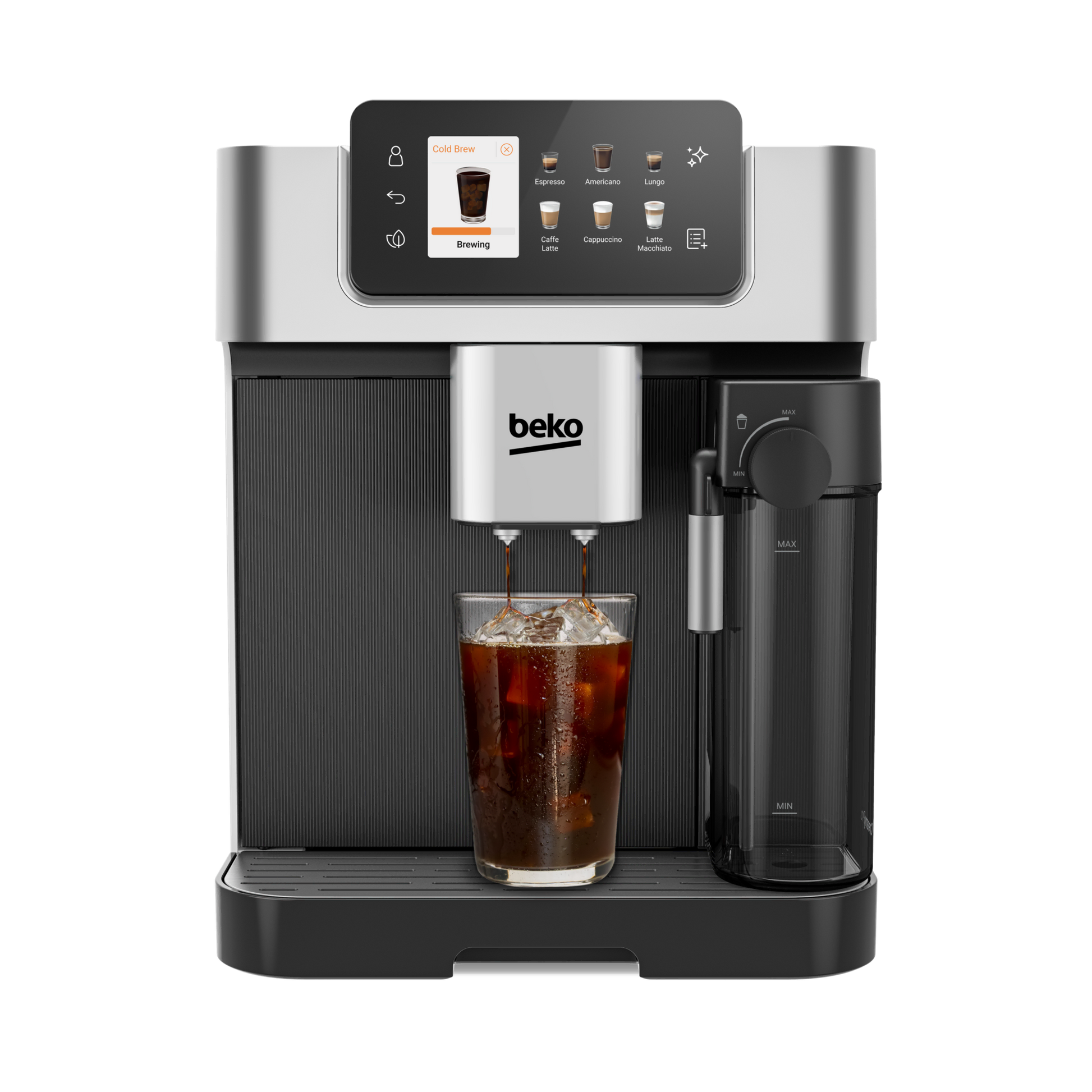 Beko CEG7348X CaffeExperto bean to cup coffee machine - silver, TFT colour touchscreen front view
