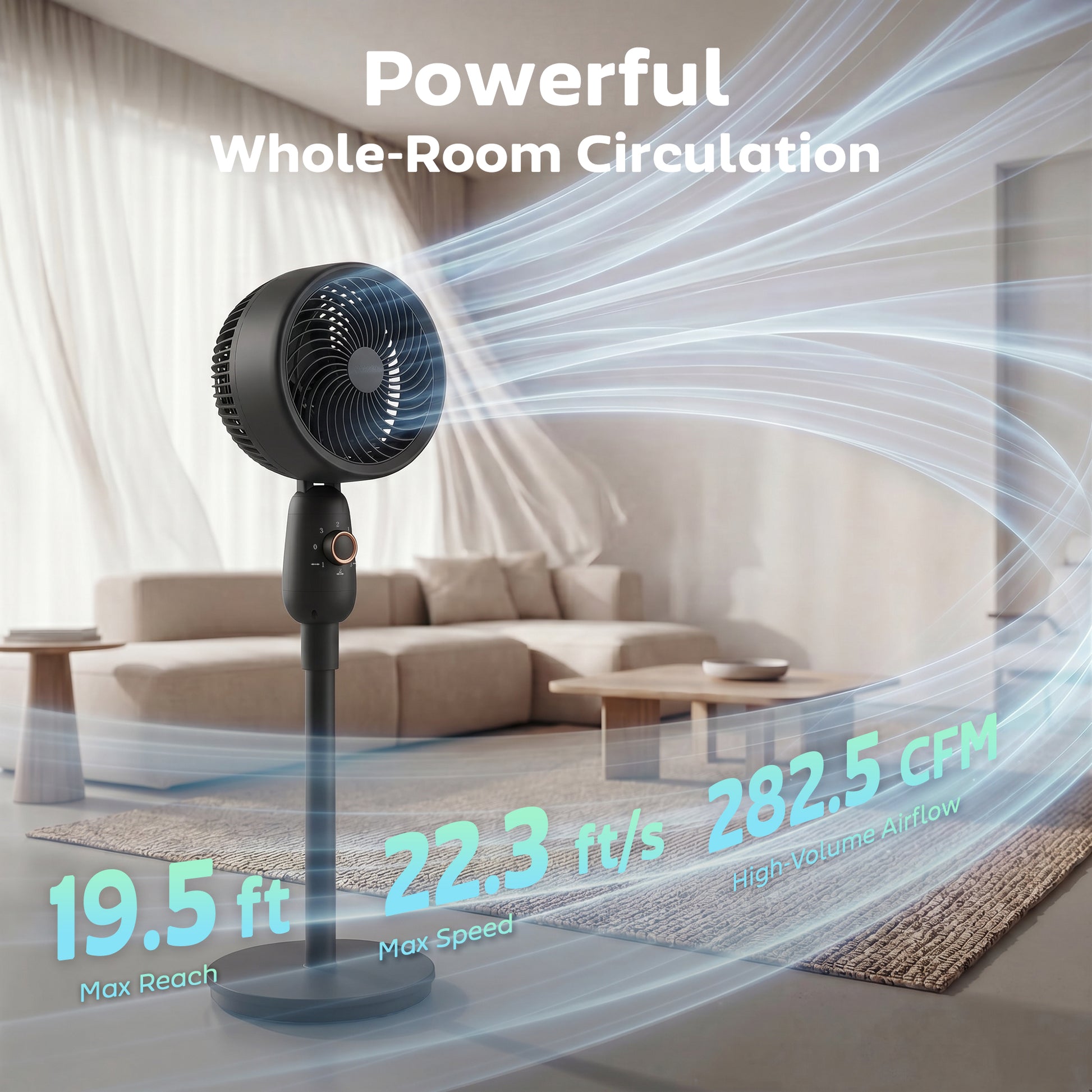 HOMCOM Pedestal Fan, Powerful Air Circulator, 36 Inch Floor Standing Fan with 3 Speed Settings, 70° Oscillating for Bedroom, Home and Office, Black